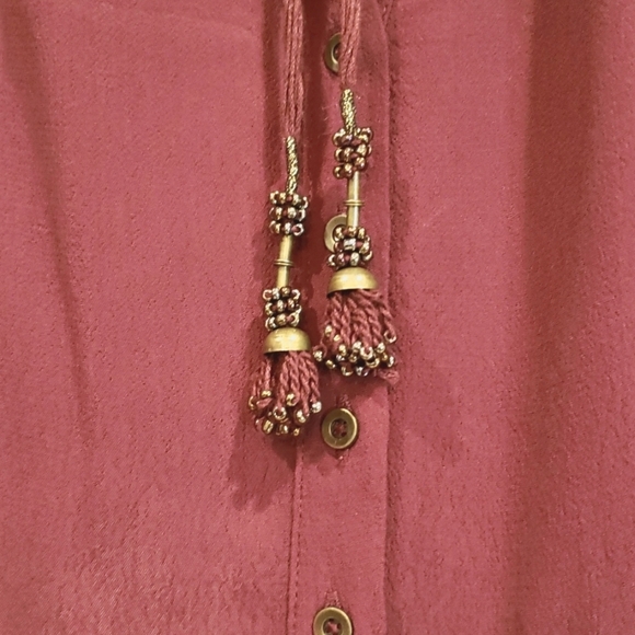 Anthropologie Maeve Galan Burgundy Maroon Tassel Tie Dress Size S - Picture 6 of 10